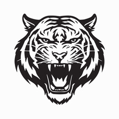 Obraz premium Aggressive Roaring Tiger Face Vector Image Isolated on white Background