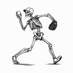 Human Skull Baseball Pitcher Vector Design isolated on white background