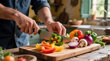 Cutting Fresh Vegetables for Toppings