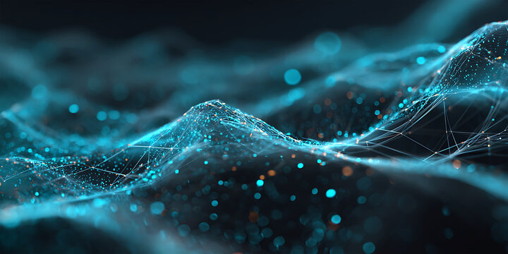 Streaming lines of glowing digital code flowing across dark futuristic technology screen