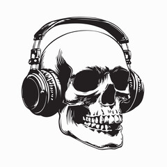 Human Skull Wearing Headphones Vector isolated on white background