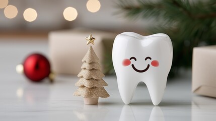 Happy tooth with Christmas decorations brings joy to holiday season