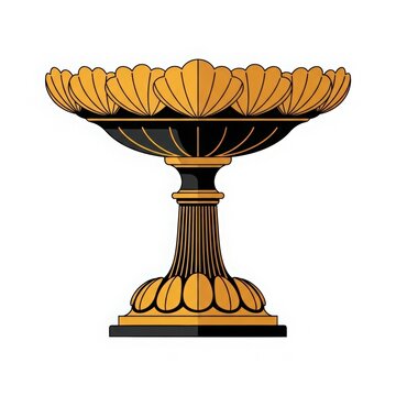 Ornate antique gilded and black pedestal fruit bowl with decorative shell and fluted column design
