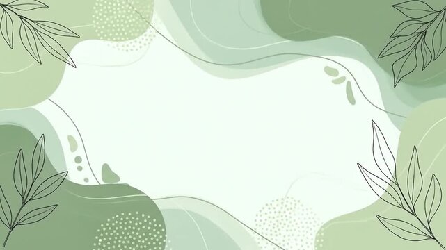 Abstract nature-inspired background with gentle green organic shapes and delicate botanical line art, creating a serene and modern aesthetic for various design projects