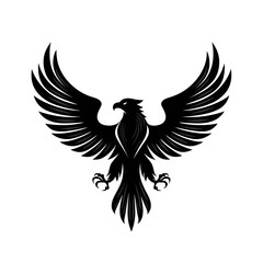 Obraz premium Black eagle with spread wings against white background