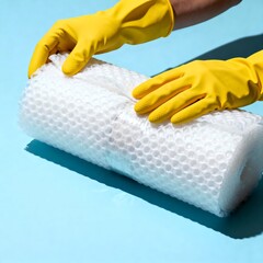 Hands Wrapping Fragile Item with Protective Foam