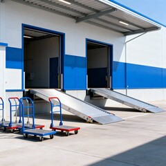 Modern Industrial Loading Dock with Ramps and Hand Trucks