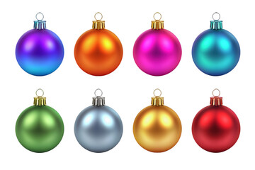 Set of Eight Colorful Shiny Christmas Ball Ornaments Decoration