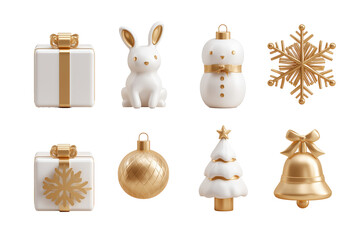 Collection of White and Gold 3D Christmas Decoration Icons