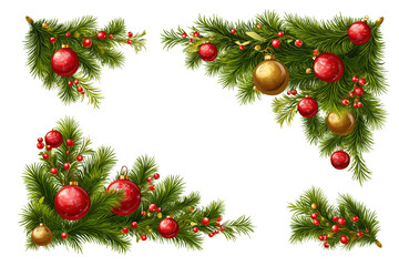 Christmas Corner Decorations with Fir, Baubles, and Berries