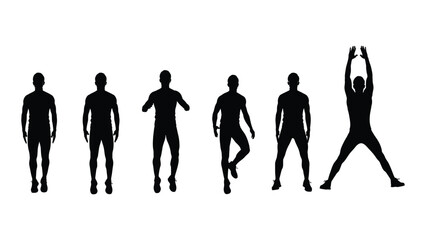 Man in various exercise silhouettes isolated on white background, Vector