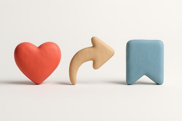 Social media icons representing like share and bookmark on a plain background