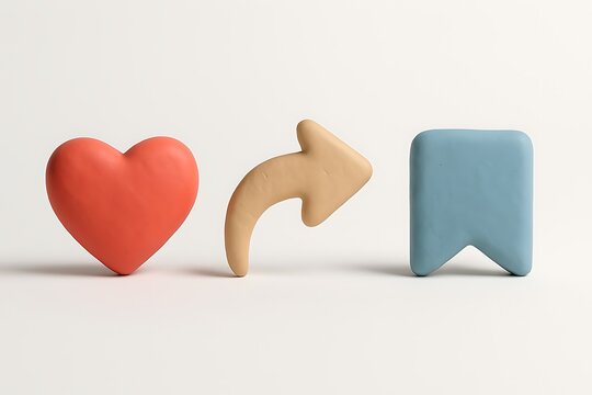 Social media icons representing like share and bookmark on a plain background