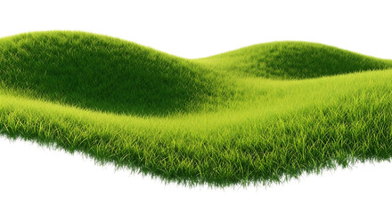 A vibrant green grassy hill landscape with gentle slopes and a black background isolated element design