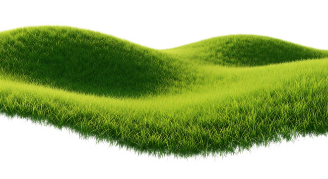 A vibrant green grassy hill landscape with gentle slopes and a black background isolated element design