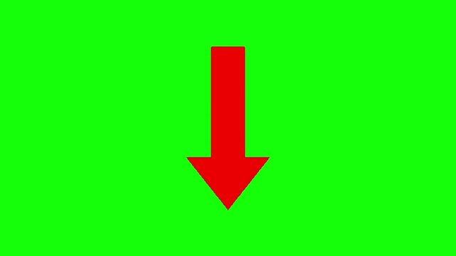 A red down arrow icon on a glossy green web button is a vector symbol for internet download