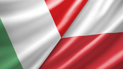 Obraz premium Italy and Poland two national flags filling the entire frame, close-up view, edge-to-edge composition