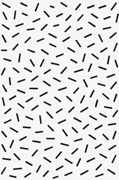 Abstract minimalist pattern of scattered black dashes on a clean white background creating a modern graphic design