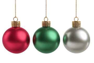 Set of Three Realistic Christmas Bauble Decorations in Festive Colors