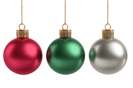 Set of Three Realistic Christmas Bauble Decorations in Festive Colors
