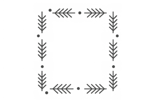 Decorative square frame forming with botanical branches and leaves shadow overlay on transparent background