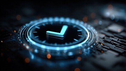 A blue clock with a check mark on it