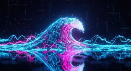 Abstract Digital Wave Form of Ocean Water in Neon Lights
