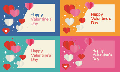Valentine Poster. Valentine’s Day greeting card set with colorful hearts, romantic decorations, and festive love-themed designs in vector style