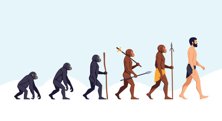 Fototapeta premium Illustration of human evolution from ape-like ancestors to modern man.