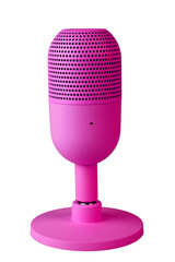 Modern red violet microphone isolated on white background