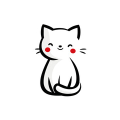 Obraz premium A cute white kitten with red cheeks sits and smiles