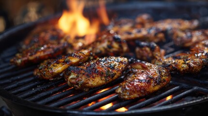 Delicious grilled chicken wings with golden crispy skin served on rustic wooden plate, perfect for bbq, summer cookouts, comfort food, and savory dinner recipes