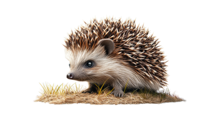 Cute Hedgehog on Grass Patch, Transparent Background