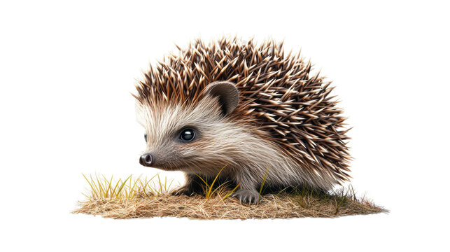 Cute Hedgehog on Grass Patch, Transparent Background - Powered by Adobe