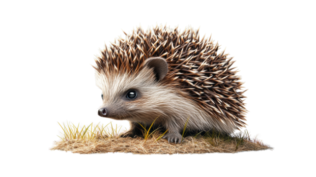 Cute Hedgehog on Grass Patch, Transparent Background