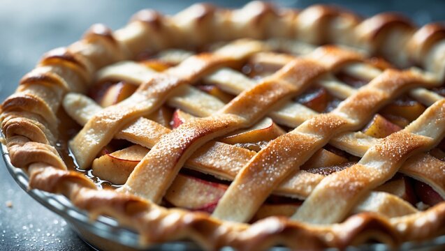 Peach Pie Homemade Lattice Crust Dessert, Fresh Baked - Powered by Adobe