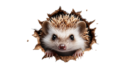 Curious Hedgehog Peeking Through a Hole, Transparent Background