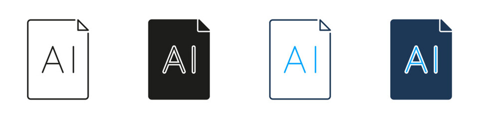 Artificial Intelligence File Document Line and Solid Icon Set. Digital Data Paper Storage Computer Information Symbol Collection. Isolated Vector Illustration