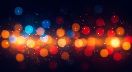 Abstract background with colorful bokeh lights and small particles, creating a magical and vibrant atmosphere