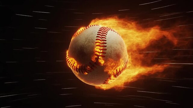 Fiery Baseball A Fast-Paced Sports Illustration