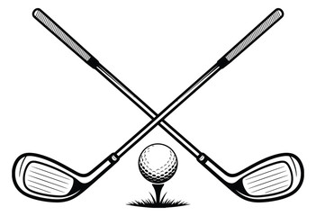 crossed golf clubs and ball tee silhouette icon, clean vector design ideal for sports logos, golf tournament branding, club emblems,