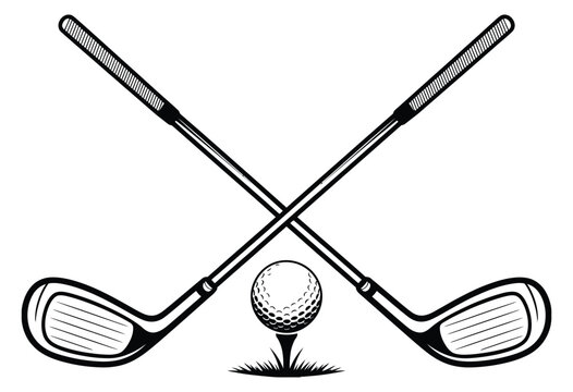 crossed golf clubs and ball tee silhouette icon, clean vector design ideal for sports logos, golf tournament branding, club emblems,