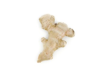 Raw whole ginger root set on a clean white background.