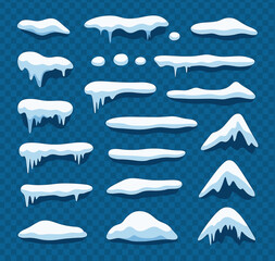 Winter Snow and Icicles Platform Elements Set &ndash; Cartoon Frozen Ice Caps, Game Assets, Snow Drifts, Frosty Overlays, Editable Vector Clipart Collection
