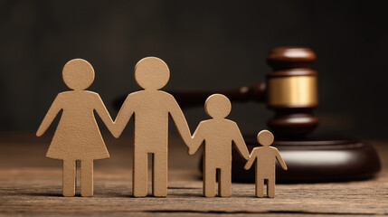 family marriage separation court gavel justice wooden figure miniature background