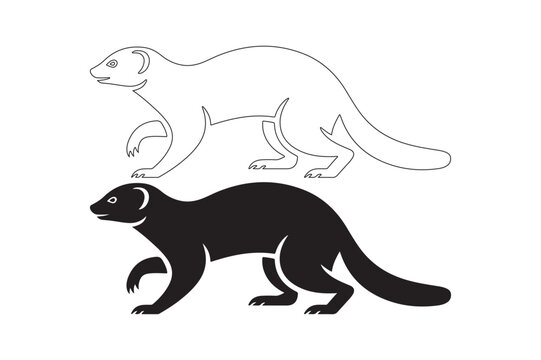 Silhouette and outline of a ferret or weasel in motion