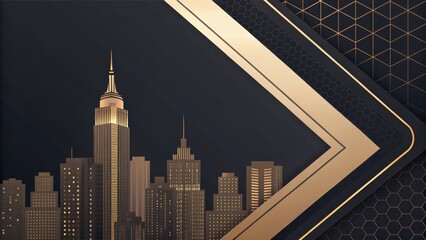 Stunning golden cityscape art deco background for luxury branding and design projects, a modern graphic with elegant geometric patterns and a metropolitan vibe