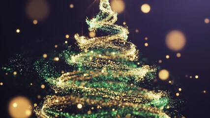 Glittering Christmas tree with golden lights and bokeh effect against dark background - Powered by Adobe