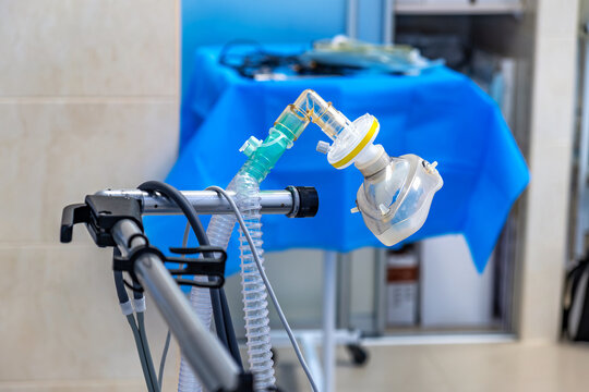 An oxygen mask on a bike in a hospital room