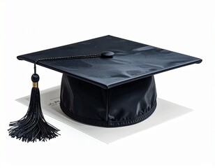 Black Graduation Cap (Mortarboard) with Tassel on White Background